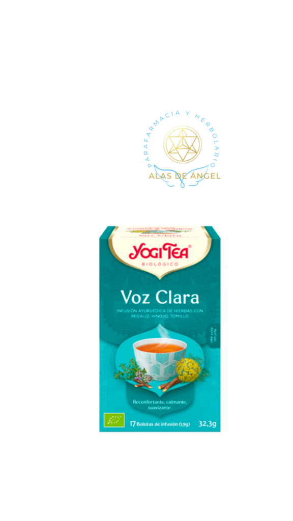 YOGI TEA VOZ CLARA Nuestra voz es un regalo precioso. Entonces, ¿por qué no le das a tu garganta un cuidado bien merecido con regaliz, hinojo y tomillo? Combinados con cáscara de naranja y jengibre se crea una mezcla muy especial de sabor delicioso y muy beneficiosa para la garganta. La infusión para quiénes quieren alzar su voz.