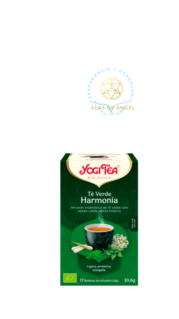 YOGI TEA Té verde harmonia bio (17 filtros) Indicada para todas aquellas personas que deseen tomar una agradable infusión de calidad fresca y ligera y cualquier persona que quiera consumir infusiones de la máxima calidad con certificación ecológica. Armoniosa, fresca y ligera esta mezcla favorece nuestro organismo actuando como reconstituyente, Antioxidante e Inmunoestimulante. Para el buen funcionamiento del sistema digestivo.