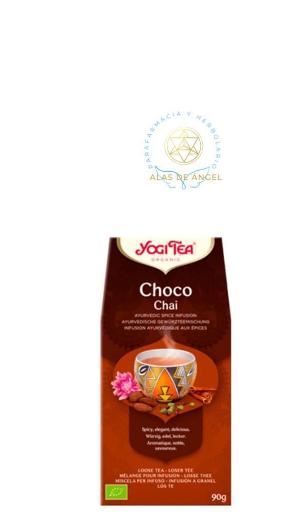 Una deliciosa y tierna mezcla de especias de chai tradicional y cáscara de cacao. Yogi Tea Choco Té ha sido de los favoritos durante años. El cacao se une con el regaliz dulce, la canela, el jengibre picante y el cardamomo en una mezcla celestial. Siéntate, toma un sorbo y disfruta del maravilloso aroma del chocolate. La mejor forma de tomarlo es endulzado y con un poco de leche, animal o vegetal. La esencia de esta infusión es: “Deliciosa indulgencia”.