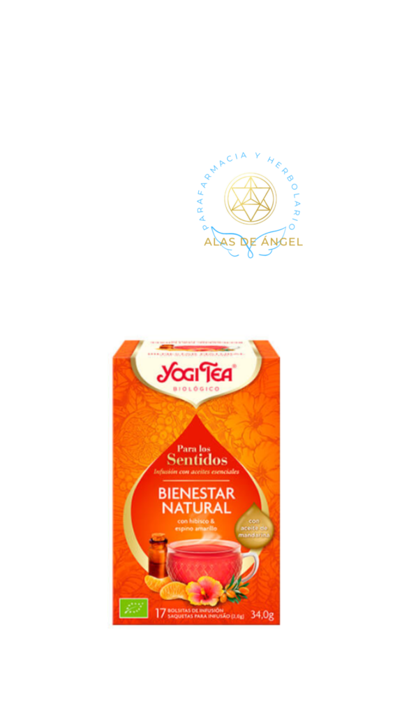Bienestar Natural ¡Así es como se siente el nuevo brío! YOGI TEA® Bienestar Natural con aceite esencial de mandarina de alta calidad, espino amarillo y afrutado hibisco estimula los sentidos y nos prepara para afrontar lo que nos depara el día a día. "Toma una respiración profunda y recarga baterías.