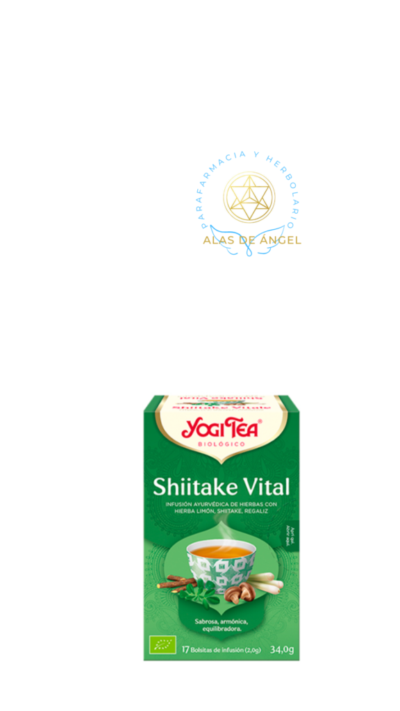 YOGI TEA SHIITAKE VITAL bio (17 filtros) Indicada para todas aquellas personas que deseen tomar una agradable infusión de calidad, sabrosa, dulce y energizante y cualquier persona que quiera consumir infusiones de la máxima calidad y certificación ecológica. Reconforta el cuerpo y el espíritu con su delicado sabor y tentador aroma.